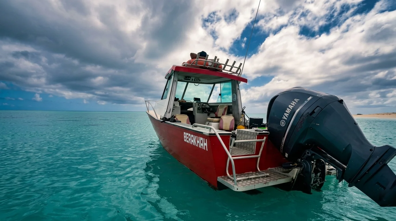 Berakhah boat floating in turquoise Tonga water